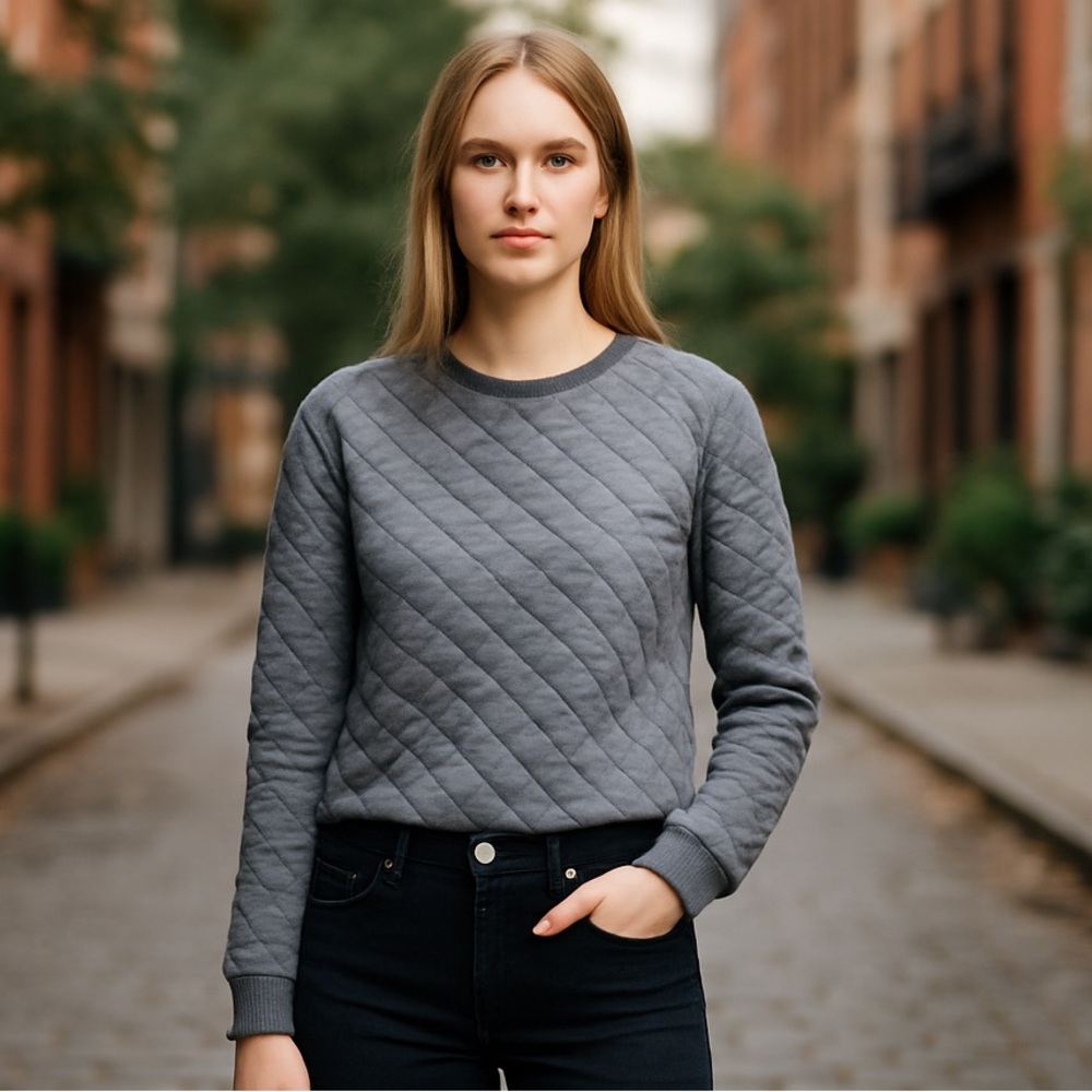 NWOT Madewell Cropped Quilted Sweatshirt Heather Gray Large